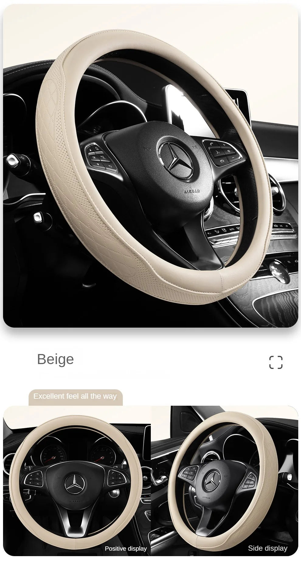 Napa Leather Perforated Patchwork Car Steering Wheel Cover, Non-slip, Breathable, Universal 15 Inch (Approx. 38cm) Beauty World Shop