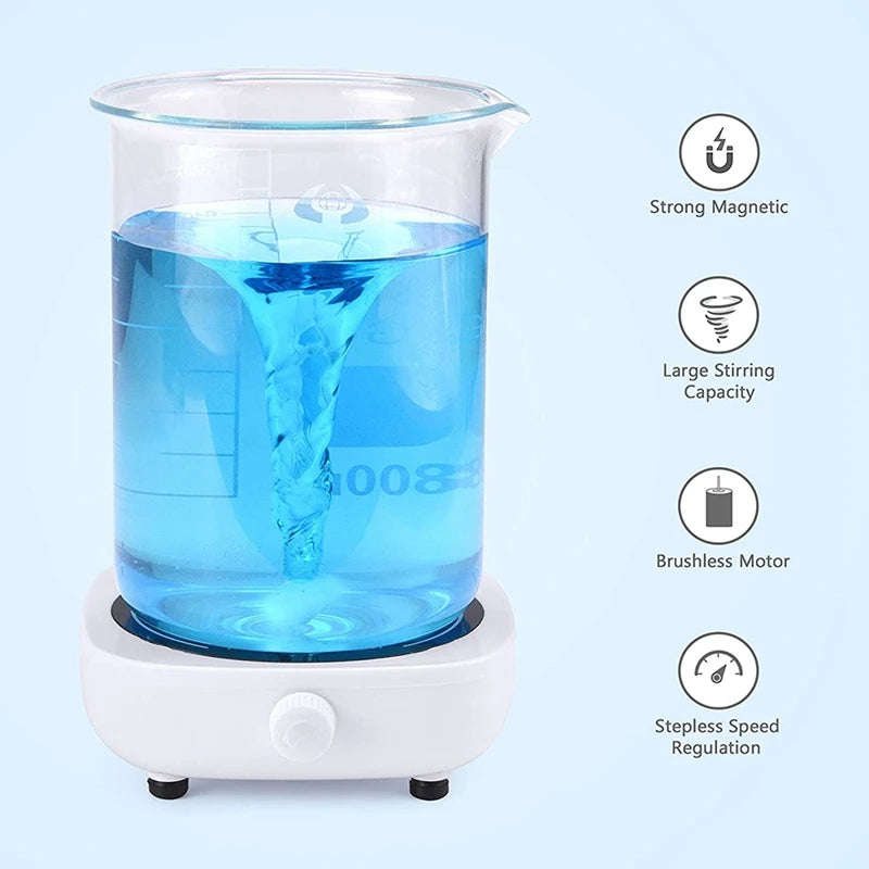 Magnetic Stirrer Mini Lab Stir Mixer Portable Stirrer Plate with Stir Bar 2L 4000RPM for Laboratory (EU/US/UK Plug ) Beauty World Shop