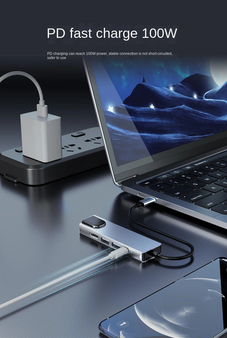 Usb 5 In 1 Type-C 3 1 To 4k HdTV Hub Adapter With Sd Tf 100M Rj45 Car d Reader Pd Fast Charge For Macbook Notebook Computer Beauty World Shop