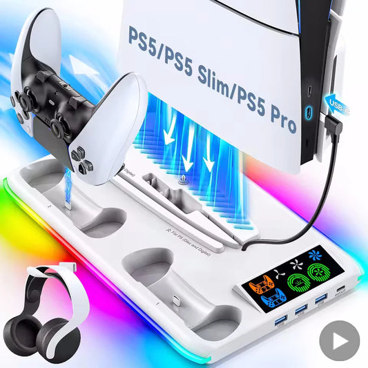 Game Stand For Sony PS5 Console Playstation Play Stations PS 5 Slim Pro Support Base Holder Cooler Fan RGB Gaming Accessories Beauty World Shop