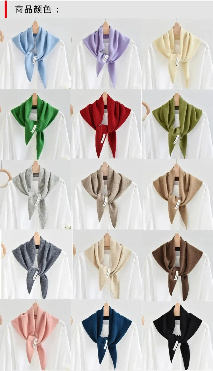 100% Australian Wool Knitted Triangle Scarf Shawl Women's Autumn  Winter Warm Neck Protection Scarf Decorative  Small Scarf Beauty World Shop