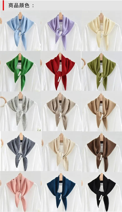 100% Australian Wool Knitted Triangle Scarf Shawl Women's Autumn  Winter Warm Neck Protection Scarf Decorative  Small Scarf Beauty World Shop