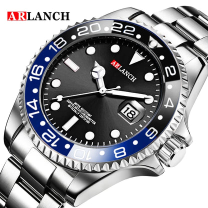 Business Stainless Steel Watch 40mm Classic Red Blue Circle Diving Series Magnifying Glass Calendar Quartz Watches montre homme Beauty World Shop