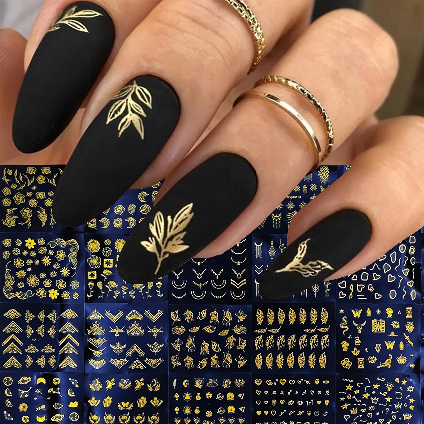 30 Sheets Golden Floral Nail Art Stickers - 3D Self-Adhesive Shimmering Leaf & Flower Designs for DIY Manicure Beauty World Shop