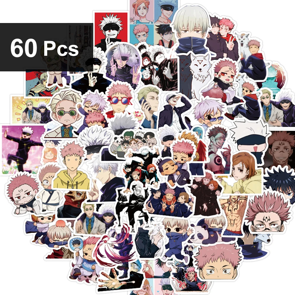 30/60/180pcs Cartoon Jujutsu Kaisen Stickers Cute Decals Toy Stationery Guitar Phone Bicycle Laptop Luggage Car Graffiti Kids Beauty World Shop