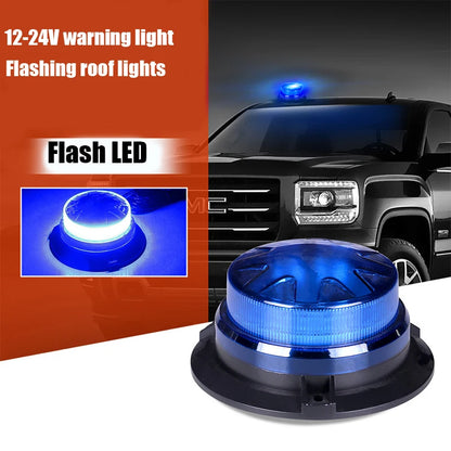 Magnetic Base LED Blue Emergency Strobe Light Car Police Roof Flashing Hazard Warning Light 12V/24V Vehicle Safety Beacon Lamp Beauty World Shop