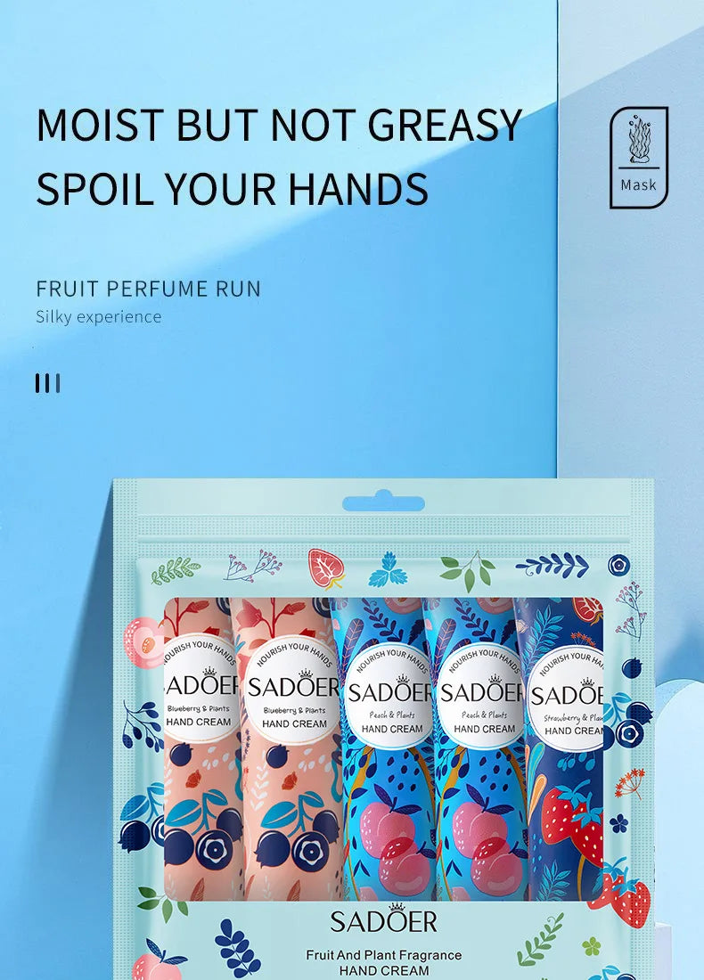 5Pcs/set Fruit Plant Fragrance Hand Cream Sets Moisturizing Repair Anti Dry Hand Lotion Sets Hands Skin Care Products Beauty Trend Shop