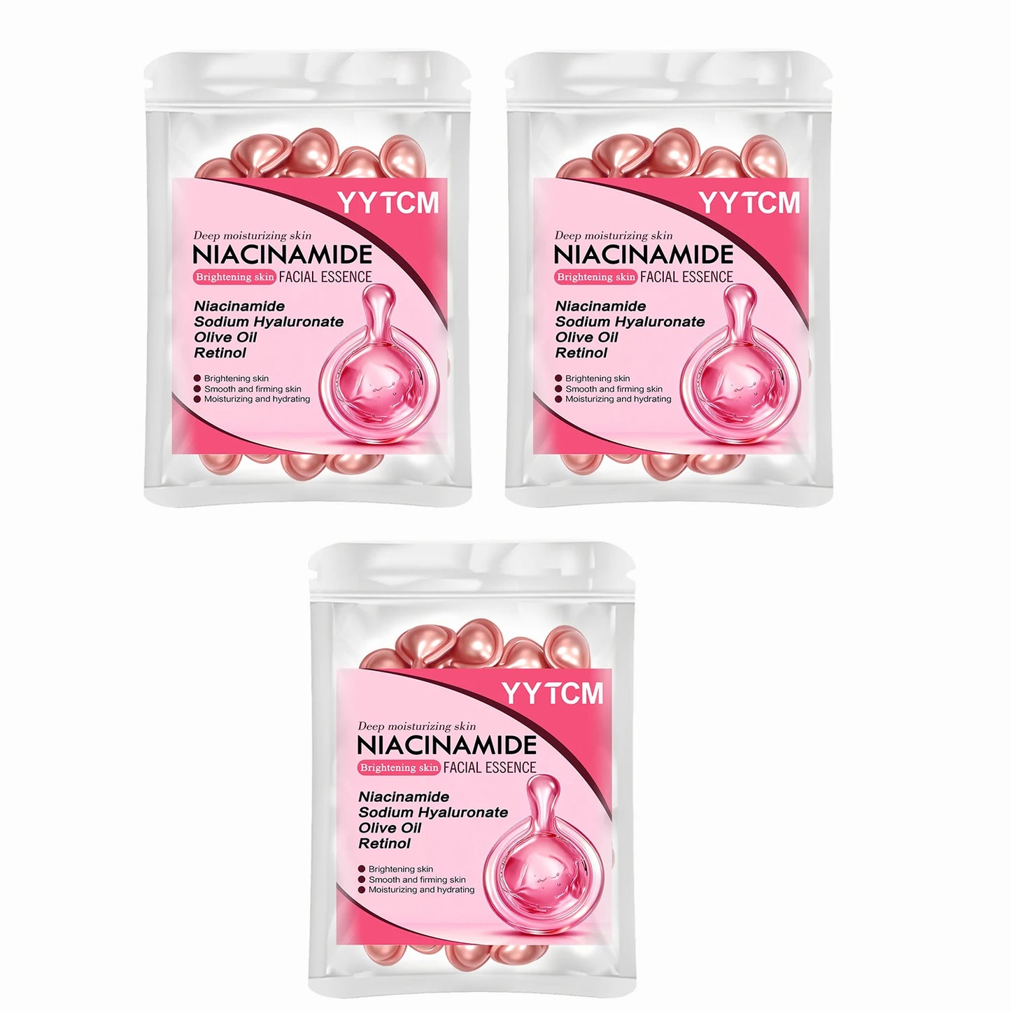 Niacinamide Facial Essence Capsules, Containing Retinol, Olive Fruit Oil, Gardenia Extract, Brighten Skin Tone, Moisturize and Hydrate, and Smooth and Soften Skin (0.5Gx30 Capsules)/Bag-1 Bag Beauty World Shop