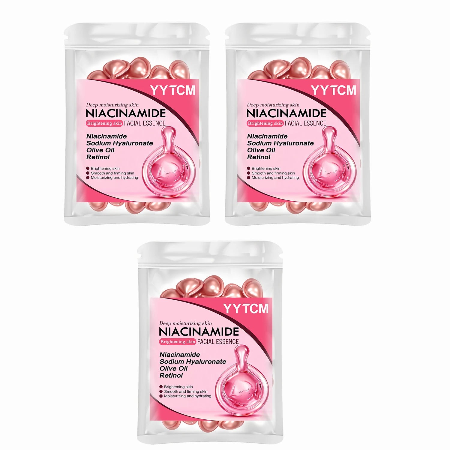 Niacinamide Facial Essence Capsules, Containing Retinol, Olive Fruit Oil, Gardenia Extract, Brighten Skin Tone, Moisturize and Hydrate, and Smooth and Soften Skin (0.5Gx30 Capsules)/Bag-1 Bag Beauty World Shop