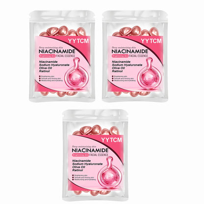 Niacinamide Facial Essence Capsules, Containing Retinol, Olive Fruit Oil, Gardenia Extract, Brighten Skin Tone, Moisturize and Hydrate, and Smooth and Soften Skin (0.5Gx30 Capsules)/Bag-1 Bag Beauty World Shop
