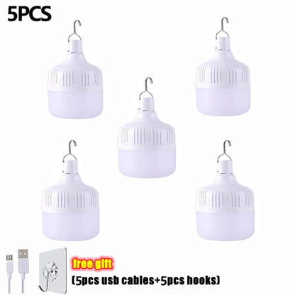 1-8pcs Portable Outdoor Camping Lights USB Rechargeable lamp LED Emergency Bulb Hook High Power Tents Lantern Night Lights Bulb Beauty World Shop