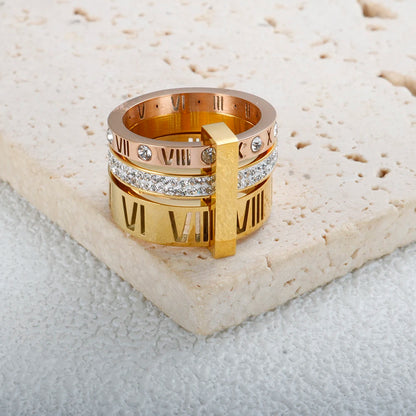 Three Layers Roman Numerals Ring for Women Luxury Stainless Steel Rotatable Crystal Finger Rings Female Wedding Trendy Jewelry Beauty World Shop