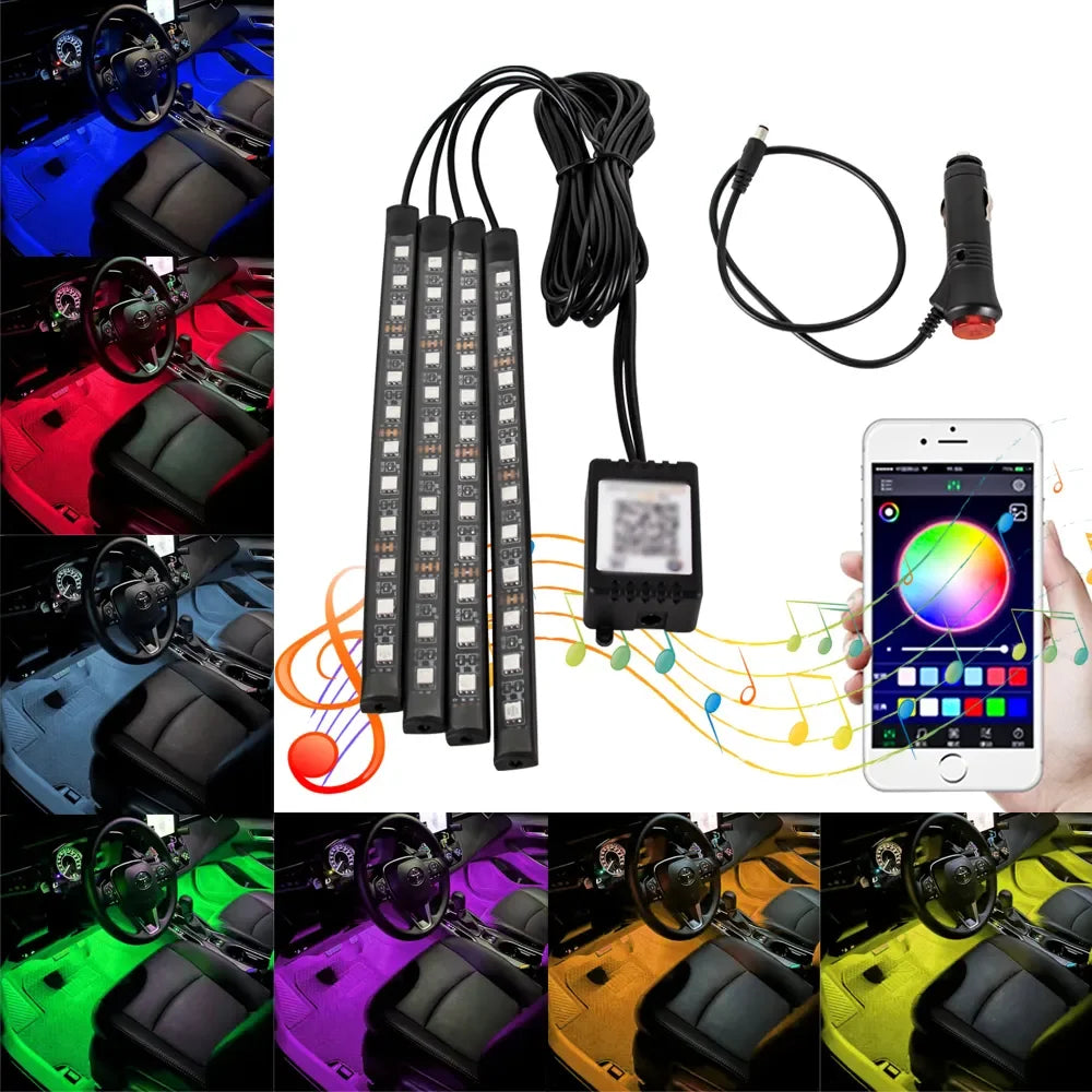 Neon 36 48 72 LED Car Interior Ambient Foot Light Wireless Remote Music APP Control Auto RGB Atmosphere Decorative Lamp Beauty World Shop