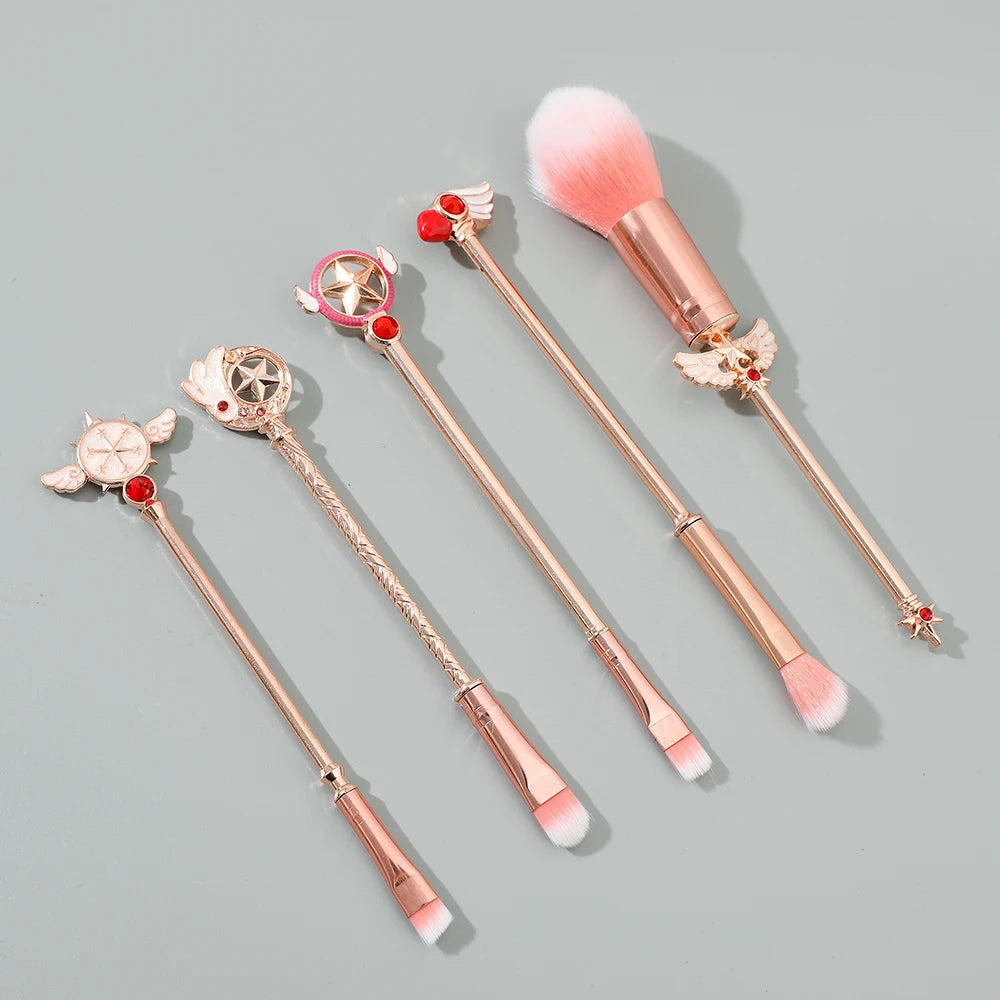 5pcs Metal Handle Soft Fluffy Makeup Brush Set Anime Card Captor Sakura Cosmetics Powder Brush Pink Eyeshadow Eyebrow Brush Beauty World Shop