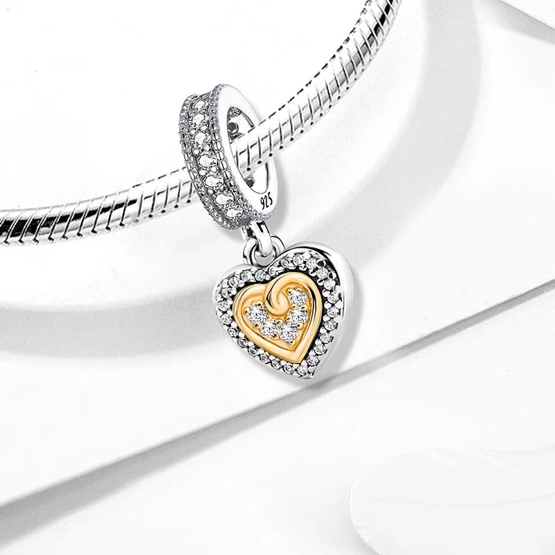 Shecharms 925 Sterling Silver Love Heart Firefly Golden Series Charms Fit DIY Making Bracelet Necklace High Quality Fine Jewelry Beauty World Shop