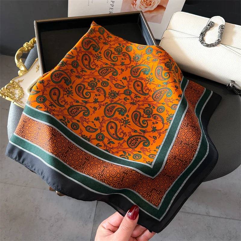Luxury 2024 Silk Print Hair Scarf Women Floral Kerchief Neck Tie Hand Wrist Foulard Shawl Wraps Head Hijab Bandana Echarpe Beauty World Shop