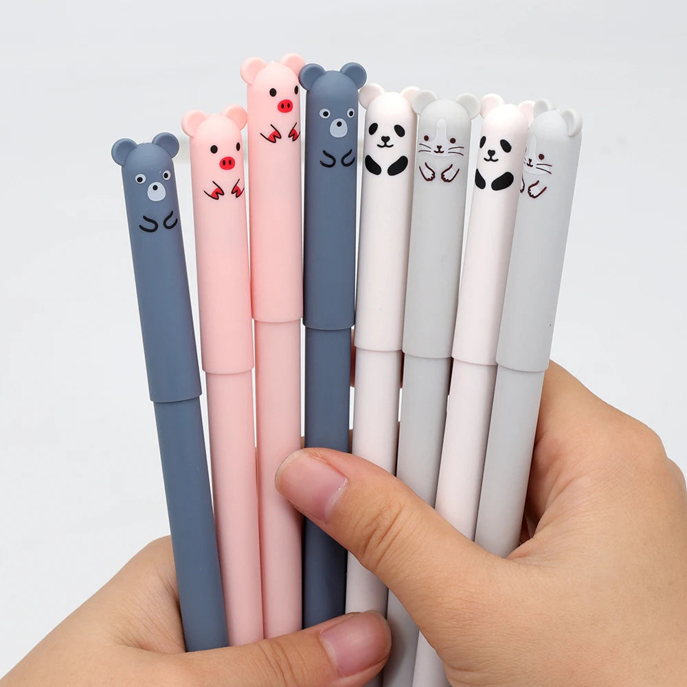 12pcs Animals Panda Erasable Gel Pen 0.5mm Blue Black Erasable Pen Refills Rods Washable Handle School Supplies Stationery Beauty World Shop