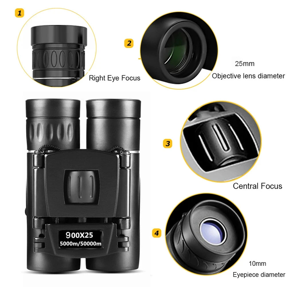 HOMEFISH 900x25 HD Zoom Portable Powerful Binoculars Long Range BAK4 Telescope Jumelles Folding Low Light Binoculars for Hunting Beauty World Shop