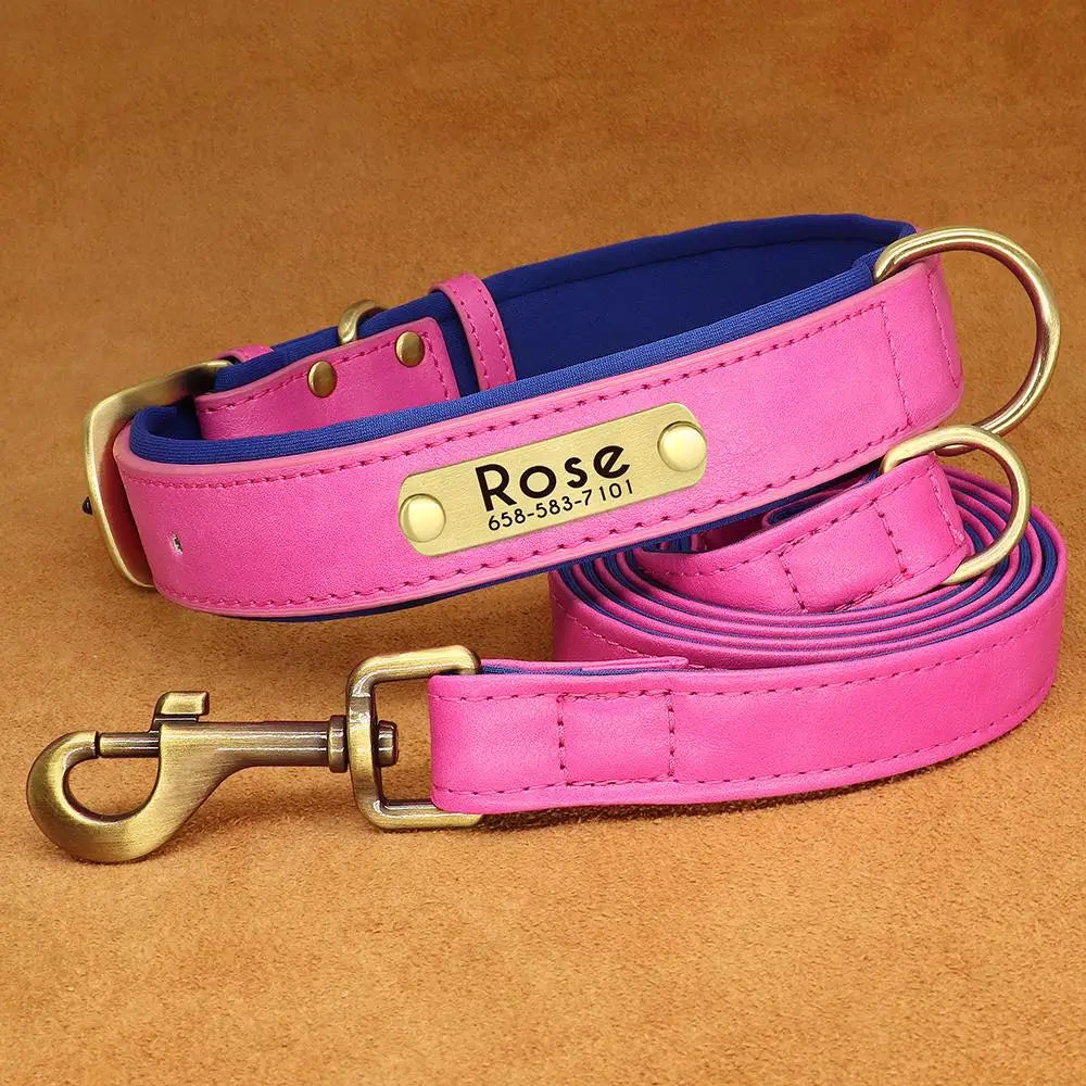 Customized Leather Dog Collar Leash Set Soft Padded Leather Collar For Small Medium Large Dogs With Free Engraved Nameplate Beauty World Shop