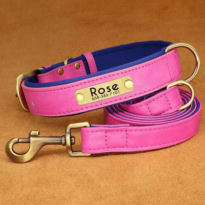 Customized Leather Dog Collar Leash Set Soft Padded Leather Collar For Small Medium Large Dogs With Free Engraved Nameplate Beauty World Shop