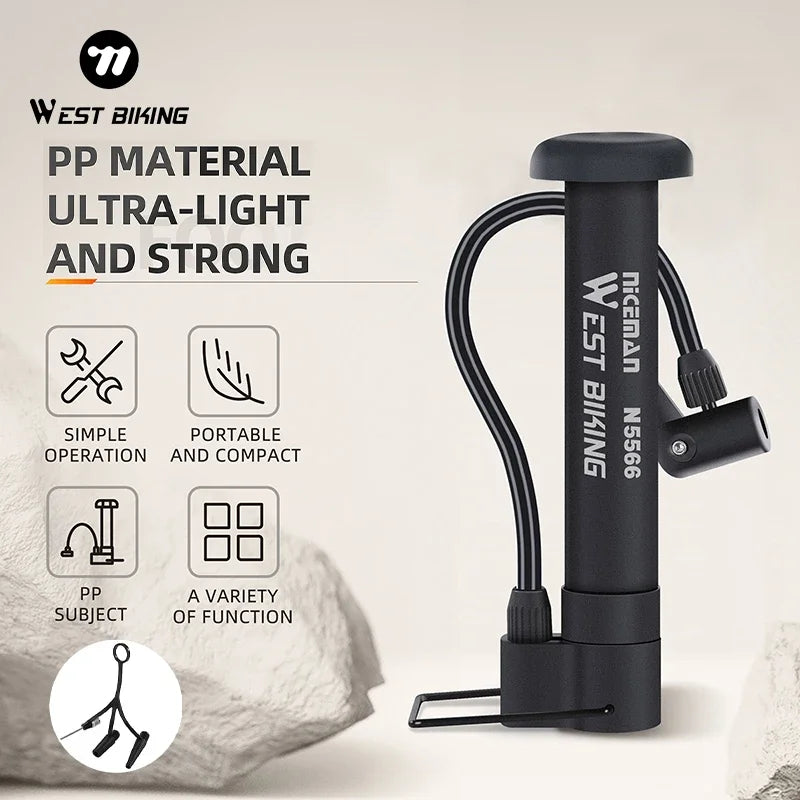 WEST BIKING 80 PSI MTB Bicycle Pump Bike Manual Air Pump Balloon Tire Inflator Schrader Valve Floor Pump Cycling Accesories