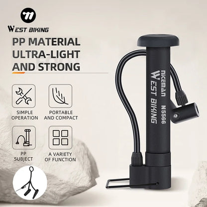 WEST BIKING 80 PSI MTB Bicycle Pump Bike Manual Air Pump Balloon Tire Inflator Schrader Valve Floor Pump Cycling Accesories