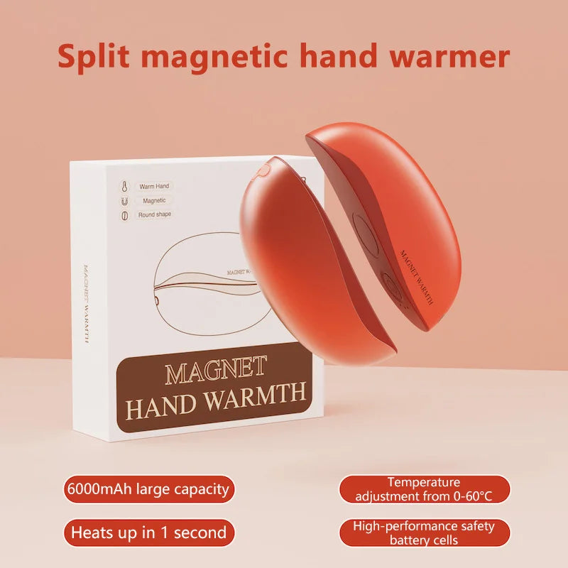 Hand Warmer Rechargeable Magnetic Design Electric Handwarmers 6000mah Split-type Skin-friendly Material Electric Heater Beauty World Shop