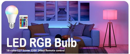 16 Colors RGB Bulb LED Multicolor Bulb E27 220V Household Lighting Dimmable 24 Key Remote Control Smart Lamp Atmosphere Light Beauty World Shop