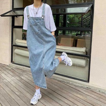 Spring Summer Denim Overall Dress Women Sleeveless Jeans Dresses Fashion Female Solid Slip Casual Loose Spaghetti Strap Dresses Beauty Trend Shop