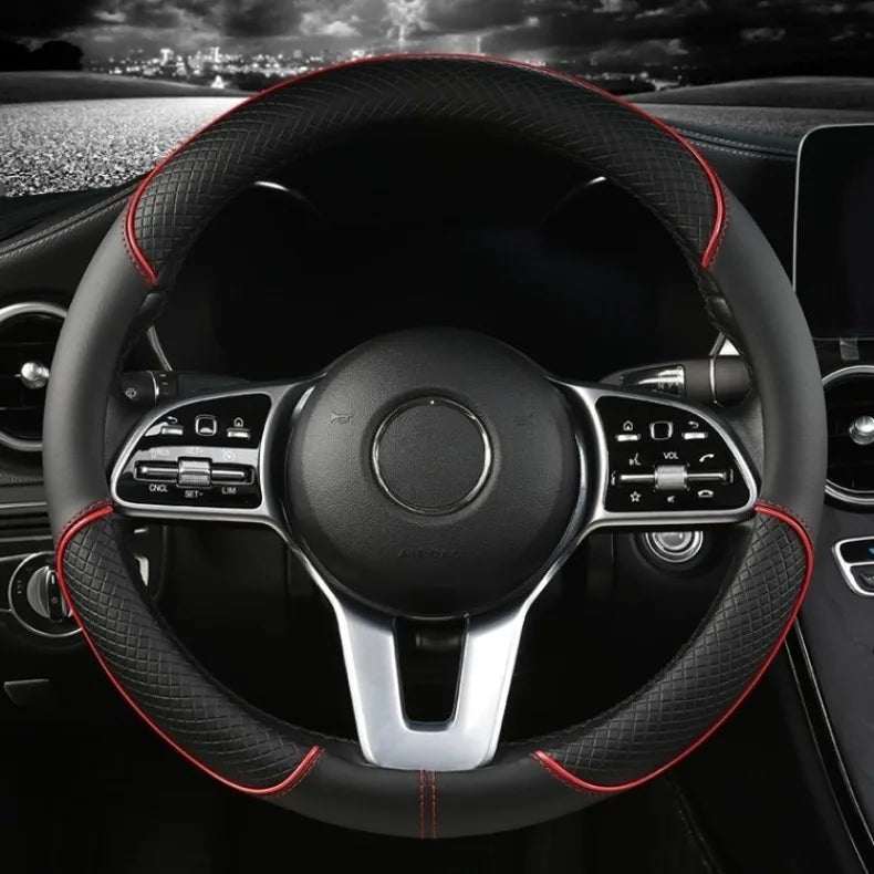 All Seasons Leather Diamond Steering Wheel Cover Universal Fit for 14 .5-15 Inch Durable Leather Cover Anti-Slip Veins Design Beauty World Shop