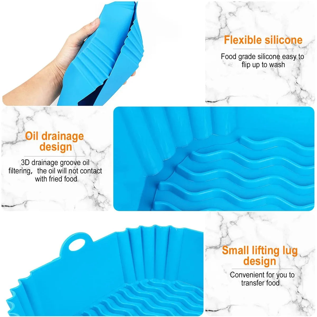 Silicone Air Fryer Pot Tray Food Safe Reusable Square BBQ Barbecue Pad Plate Airfryer Oven Baking Mold Basket Pan for Kitchen Beauty World Shop
