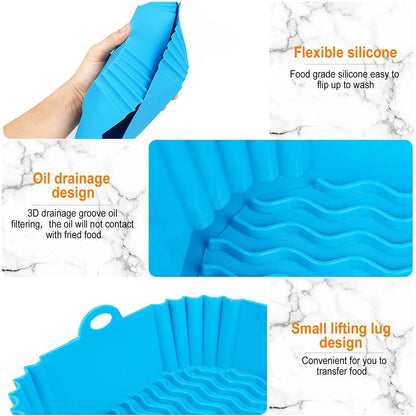 Silicone Air Fryer Pot Tray Food Safe Reusable Square BBQ Barbecue Pad Plate Airfryer Oven Baking Mold Basket Pan for Kitchen Beauty World Shop