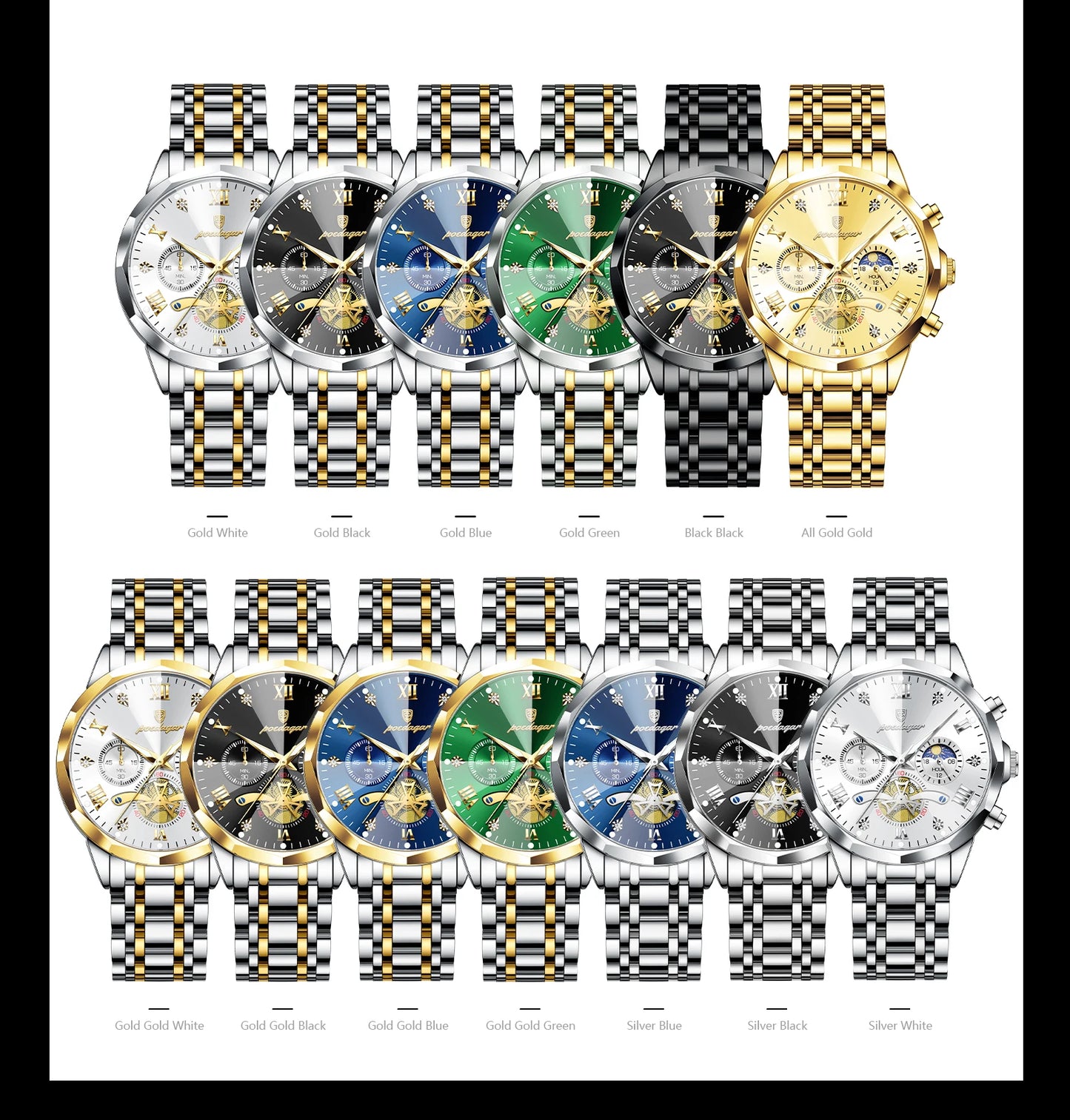 POEDAGAR Luxury Original Men Watch Waterproof Luminous Chronograph Man Wristwatch Stainless Steel Quartz Top Men's Watches Reloj Beauty World Shop