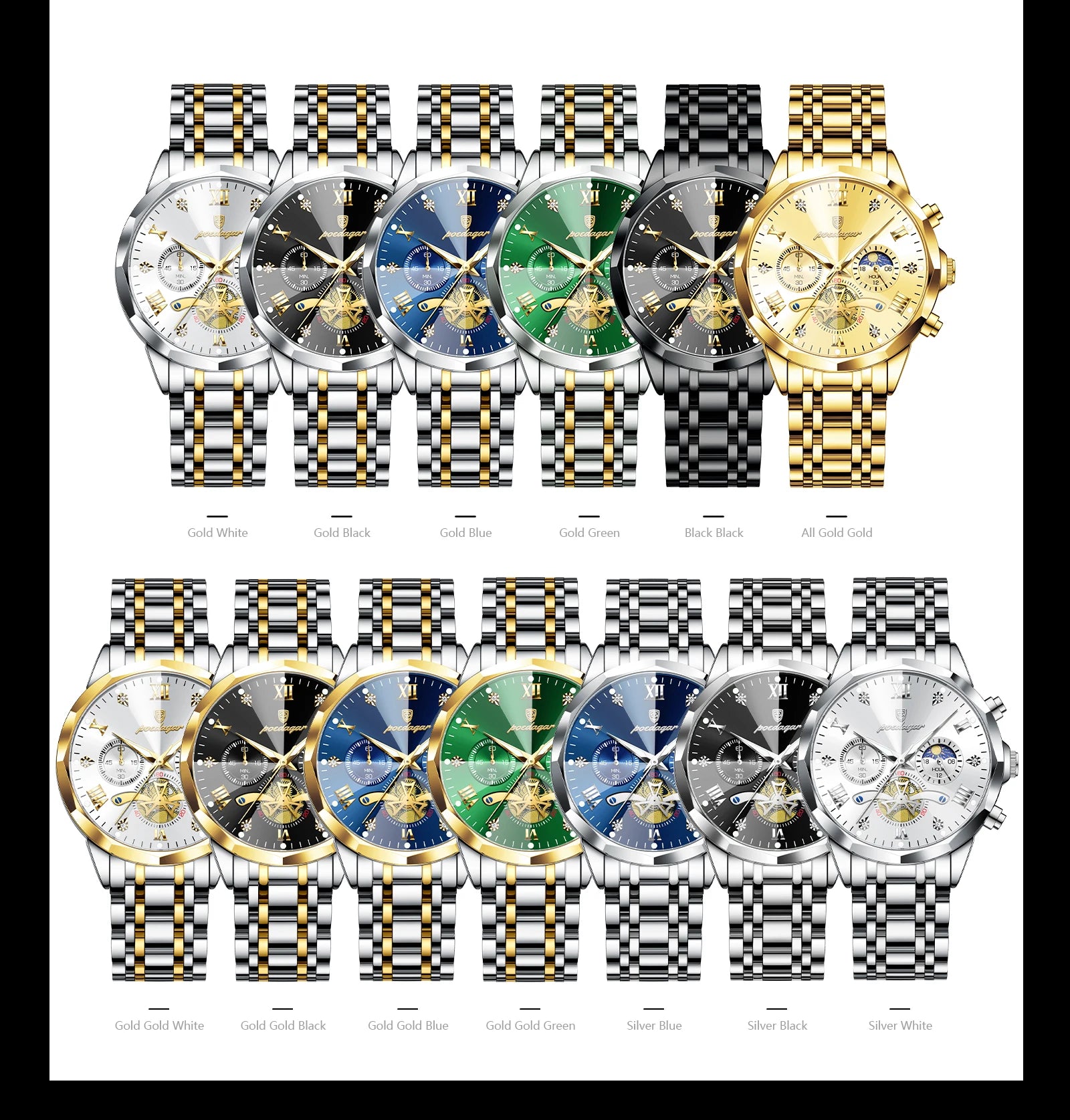 POEDAGAR Original Luxury Men's Watch Waterproof Luminous Chronograph Men Wristwatch Stainless Steel Quartz Watches For Man Reloj Beauty World Shop