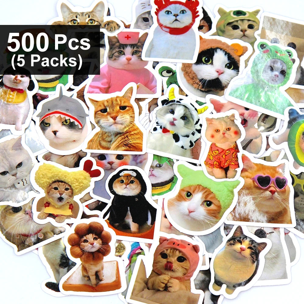 100/500/1000pcs Funny Cat Stickers Cartoon Cute Decals Toy Stationery Guitar Phone Bicycle Laptop Luggage Graffiti Kids Sticker Beauty World Shop