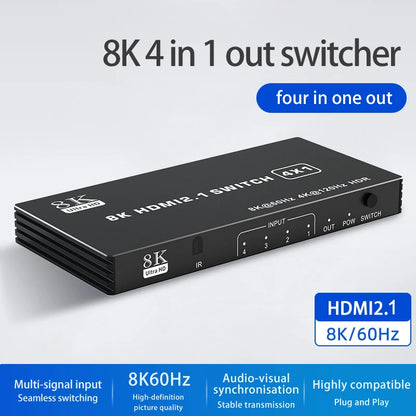 HDMI 2.1 Switch Splitter 120Hz 5/4/3-Port HDMI 8K@60Hz Splitter Switcher CEC 48Gbps  with remote HDMI HDR IR Remote 4K@120Hz 2K Beauty World Shop