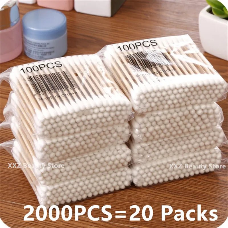 100/500/1000/2000pcs Double Head Women Makeup Cotton Buds Tip Cotton Swab For Wood Sticks Nose Ears Cleaning Health Care Tools Beauty World Shop