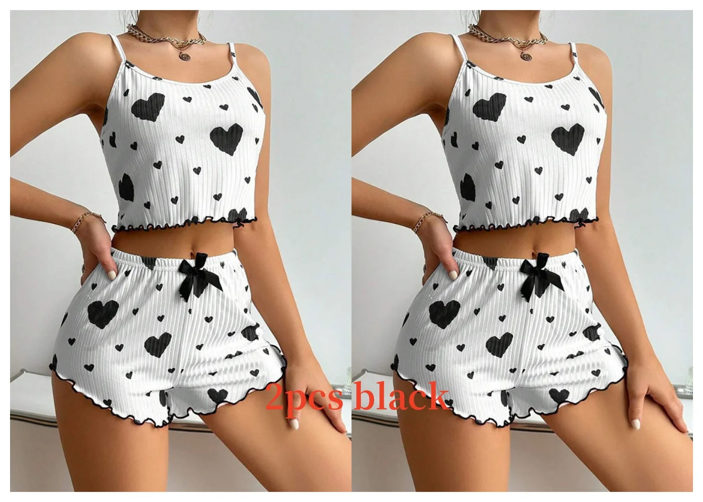 Women's Pajamas Set Sleepwear 2 PCS Short Tank Tops And Shorts S M L White Ventilate Soft Casual Love Printing Beauty World Shop