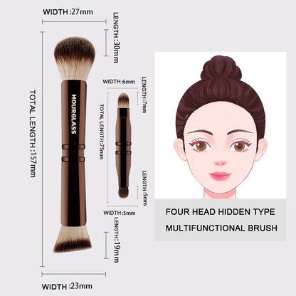 Hourglass Makeup Brush- No.24 Four-Head Multifunctional Brush Loose Powder Foundation Concealer Eyeshadow Concealed Makeup Brush