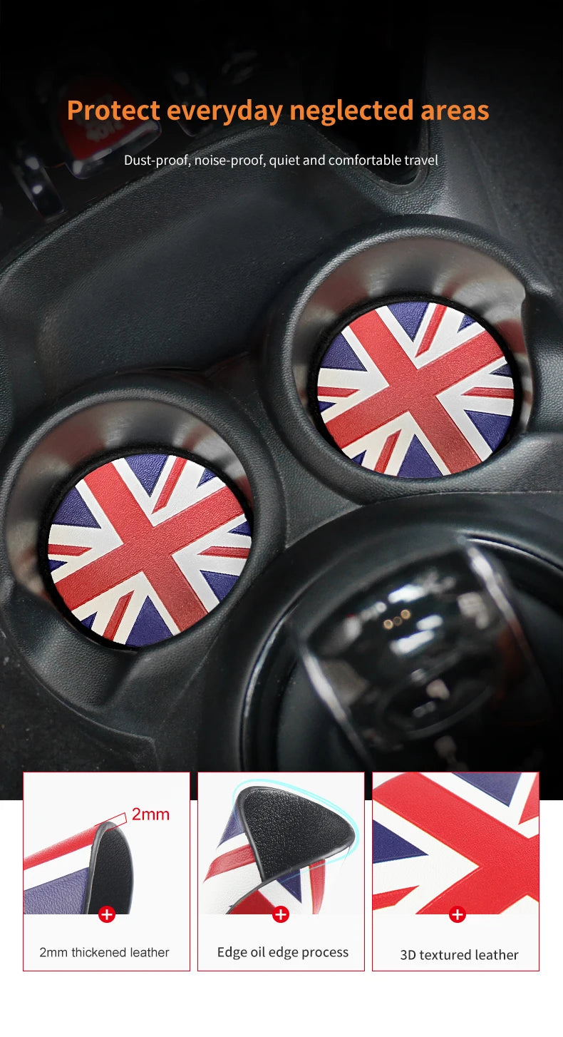 Union Jack Coffee Cushion Storage Groove Protect Coaster Car Cup Anti Slip Pad Mat For MINI Cooper F55 F56 F54 F60 Accessories Beauty World Shop