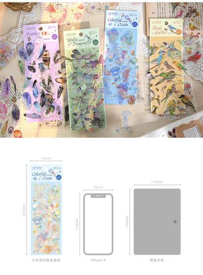 3pcs Kawaii Feather Dragonfly Bird Jellyfish Decorative Stickers Pack Scrapbooking Material Label Diary Phone Journal Planner Beauty World Shop
