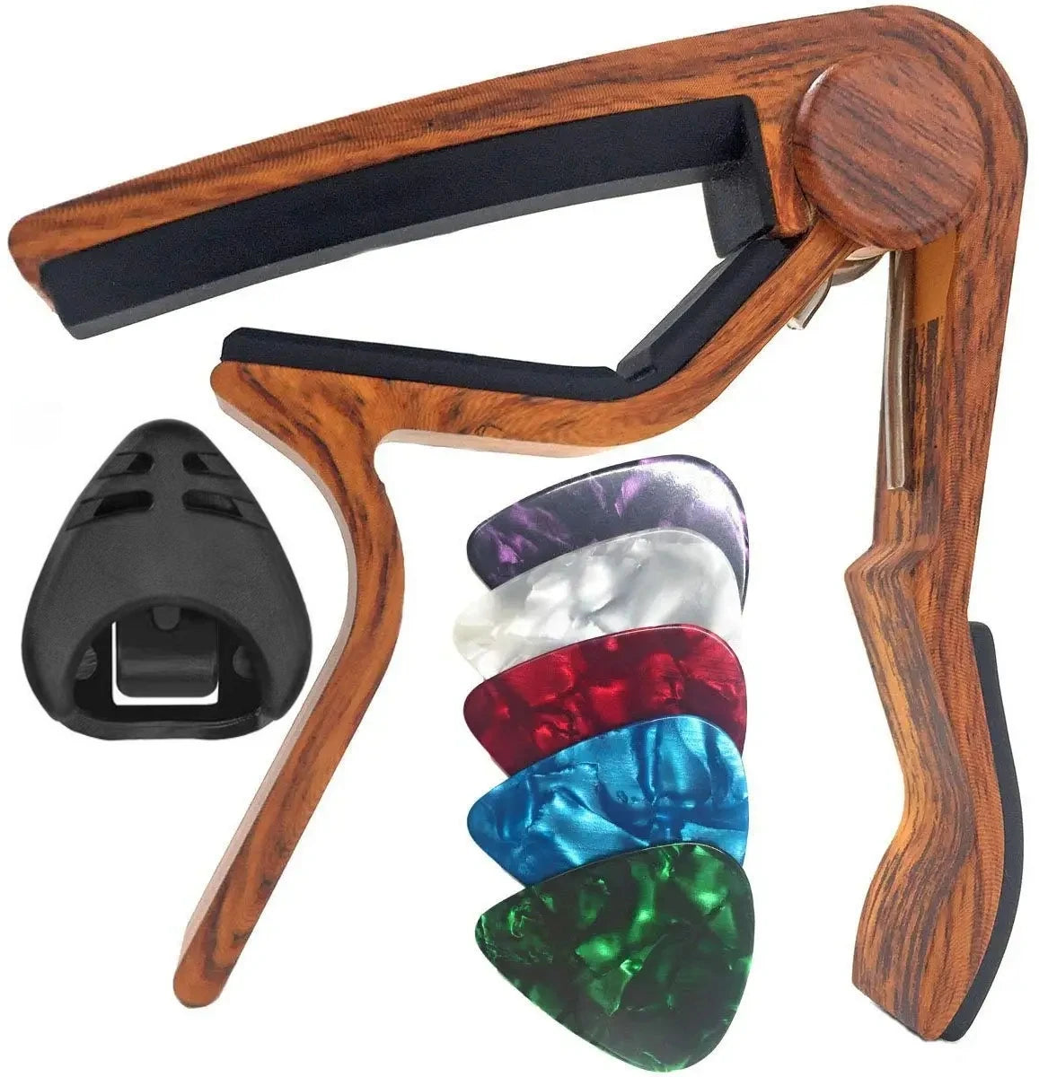 7pcs Guitar Capo for Acoustic And Electric Guitars With 5 Picks for Free And 1 Holder,Black; Silver Beauty World Shop