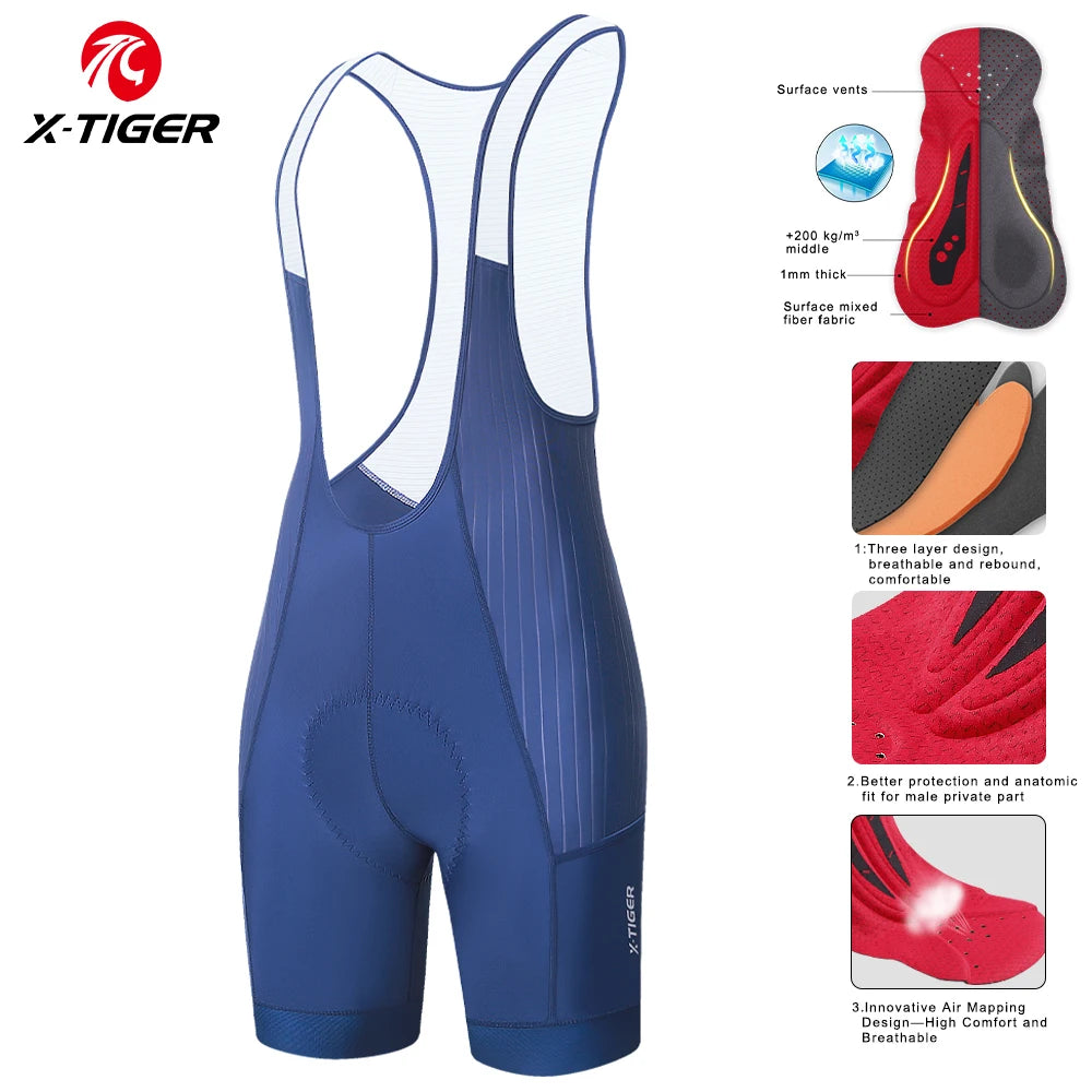 X-TIGER Men's Cycling Shorts Long Distance Riding Bib Shorts Pro Men's Cycling Shorts High Density Foam Cushion 5 CM Leg Gripper Beauty World Shop