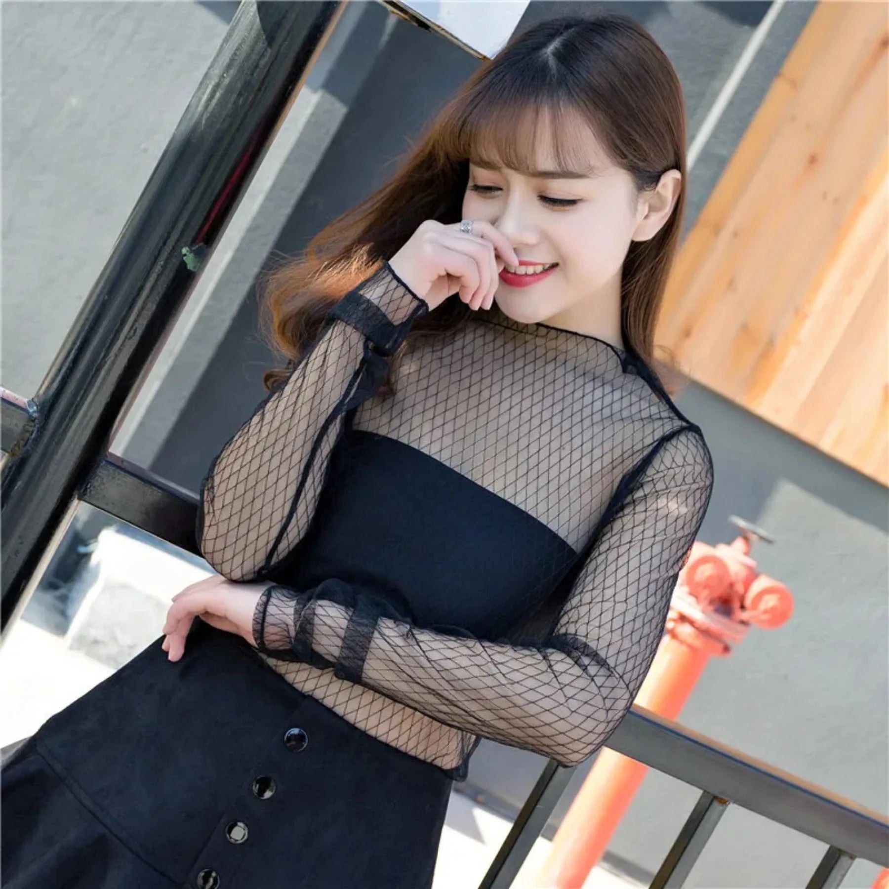 New Transparent See Through Shirt Women Sexy Harajuku Mesh Tops Net Undershirt Star Base Top Camisas Femininas Clubwear SheerTee Beauty Trend Shop