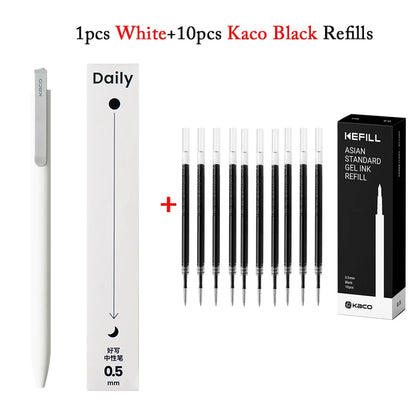 KACO Gel Pens Press Signature Pen Stationery Metal Pen Clip 0.5mm Black Ink Quicking Drying Large Capacity 800M Smooth Writing Beauty World Shop