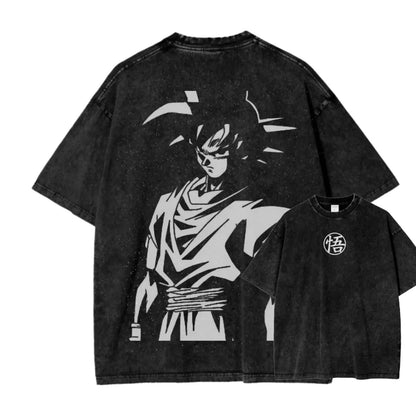 Anime Dragon Ball Cosplay Washed T-Shirt Cotton Short Sleeve Loose Large Casual Sports Fitness T-Shirt Men's Harajuku Clothing Beauty World Shop