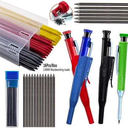 Solid Carpenter Pencils Set with 16Refills, 2.8mm Deep Hole Mechanical Pencil Marker Construction Pencils Woodworking Drafting Beauty World Shop