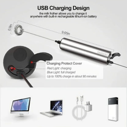 Rechargeable Stainless Steel Milk Frother 2 Speeds for Latte Cappuccino Espresso Home And Barista Use Beauty World Shop