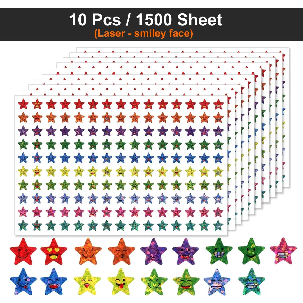 450-3000 Sheet Happy Face Stars Reward Sign Stickers Pack DIY Skateboard Suitcase Stationery Decals Decor Phone Laptop Gift Toys Beauty World Shop