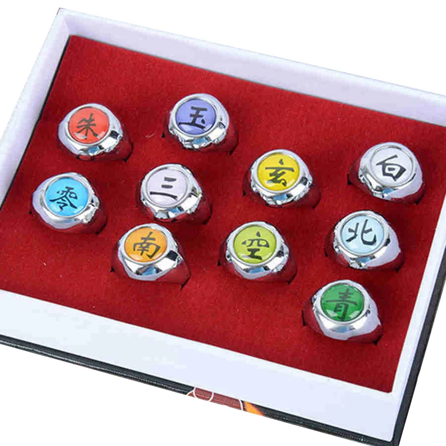 10PCS/Set Anime Akatsuki Itachi Metal R-ings Cartoon Cool Cosplay Accessory Props Boy Children Action Figure Toy Gift Beauty World Shop